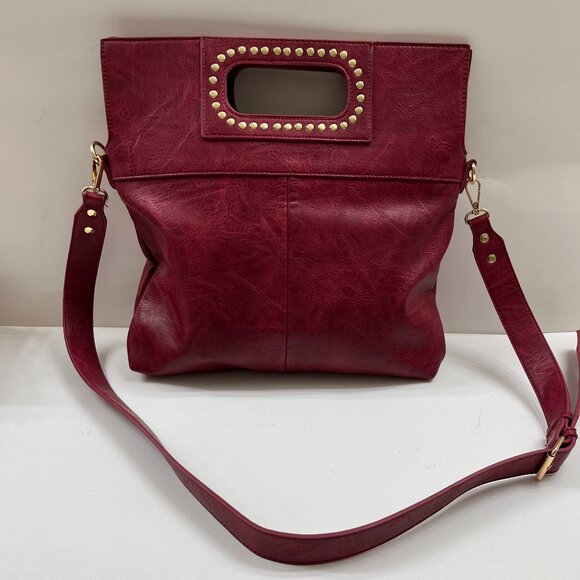 Vegan Tote / Red & Gold Studs / Crossbody Bag - NWOT - Picture 7 of 9